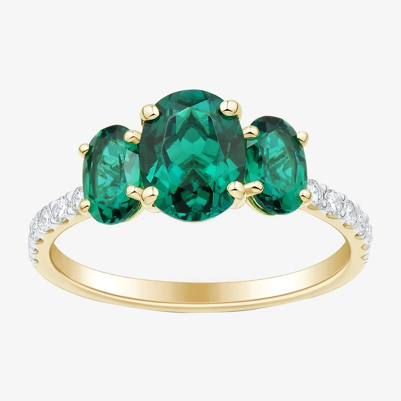 Womens Gemstone & 1/5 CT. T.W. Lab Grown Diamond 10K White Gold 3-Stone Side Stone Cocktail Ring