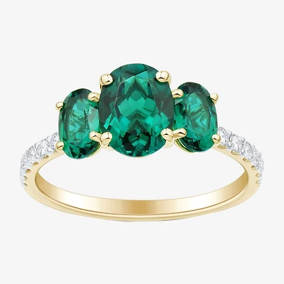 Womens Gemstone & 1/5 CT. T.W. Lab Grown Diamond 10K White Gold 3-Stone Side Stone Cocktail Ring
