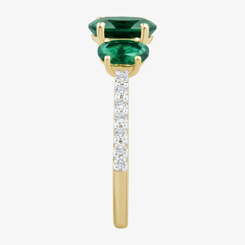 Womens Gemstone & 1/5 CT. T.W. Lab Grown Diamond 10K White Gold 3-Stone Side Stone Cocktail Ring