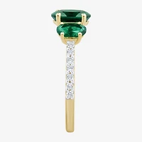 Womens Gemstone & 1/5 CT. T.W. Lab Grown Diamond 10K White Gold 3-Stone Side Stone Cocktail Ring