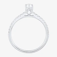(H-I / Si1-Si2) Womens 1/2 CT. T.W. Lab Grown White Diamond 10K Gold Oval Side Stone Engagement Ring