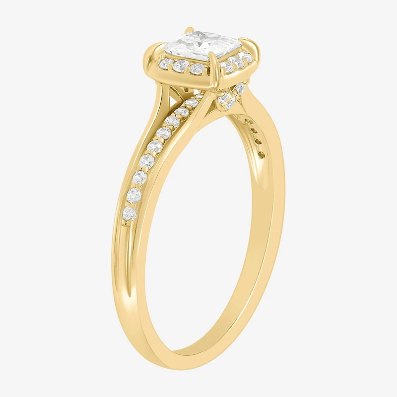 (H-I / Si1-Si2) Womens 3/4 CT. T.W. Lab Grown White Diamond 10K Gold Side Stone Halo Engagement Ring