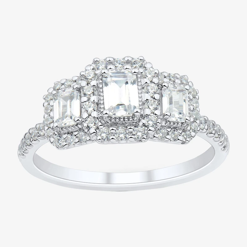 Love Lives Forever (H-I / Si1-Si2) Womens 1 CT. T.W. Lab Grown White Diamond 10K Gold Side Stone 3-Stone Engagement Ring