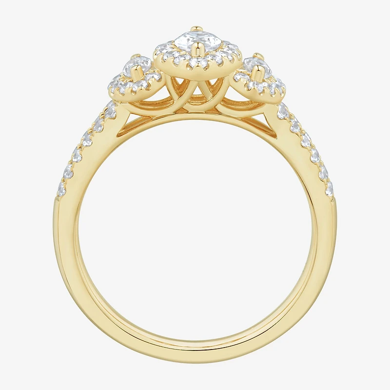 Love Lives Forever (H-I / Si1-Si2) Womens 1 CT. T.W. Lab Grown White Diamond 10K Gold Marquise Side Stone 3-Stone Engagement Ring