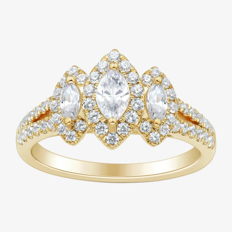 Love Lives Forever (H-I / Si1-Si2) Womens 1 CT. T.W. Lab Grown White Diamond 10K Gold Marquise Side Stone 3-Stone Engagement Ring