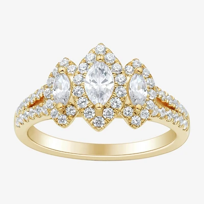 Love Lives Forever (H-I / Si1-Si2) Womens 1 CT. T.W. Lab Grown White Diamond 10K Gold Marquise Side Stone 3-Stone Engagement Ring