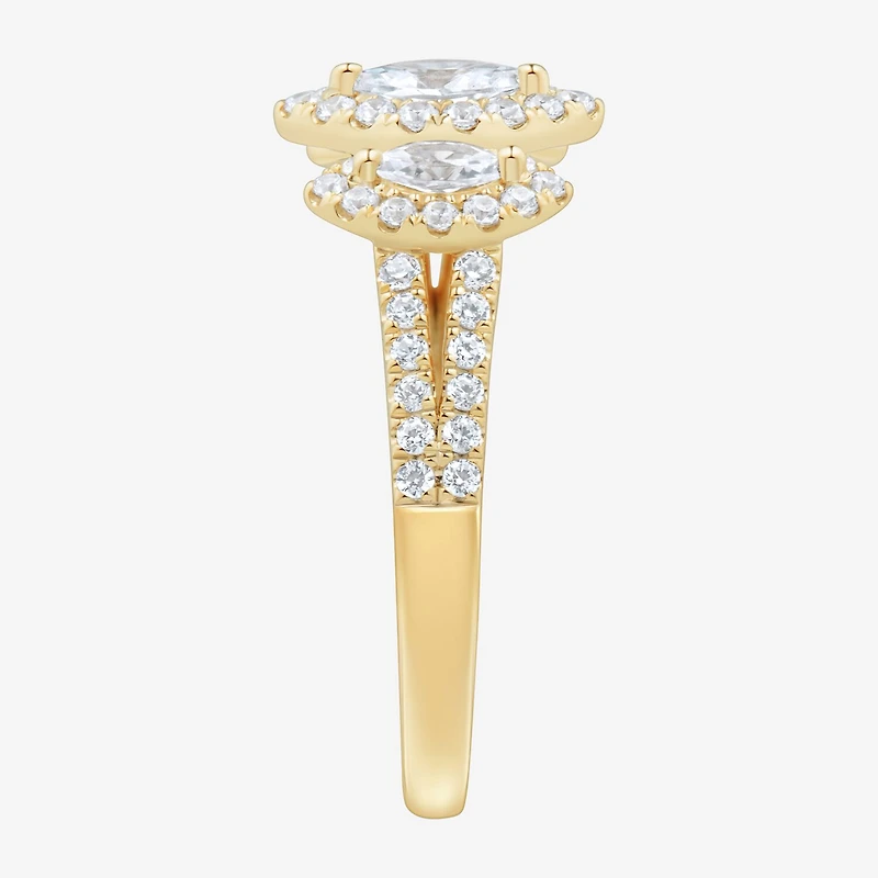 Love Lives Forever (H-I / Si1-Si2) Womens 1 CT. T.W. Lab Grown White Diamond 10K Gold Marquise Side Stone 3-Stone Engagement Ring