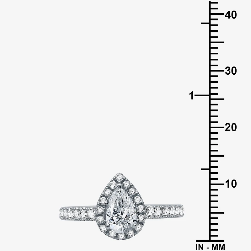 (H-I / I1) Womens 2 CT. T.W. Lab Grown White Diamond 10K Gold Pear Side Stone Halo Bridal Set