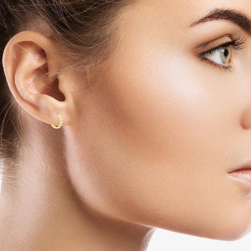 Girls Cubic Zirconia 14K Gold 9mm Round Hoop Earrings