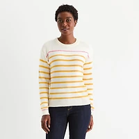 St. John's Bay Womens Crew Neck Long Sleeve Striped Pullover Sweater