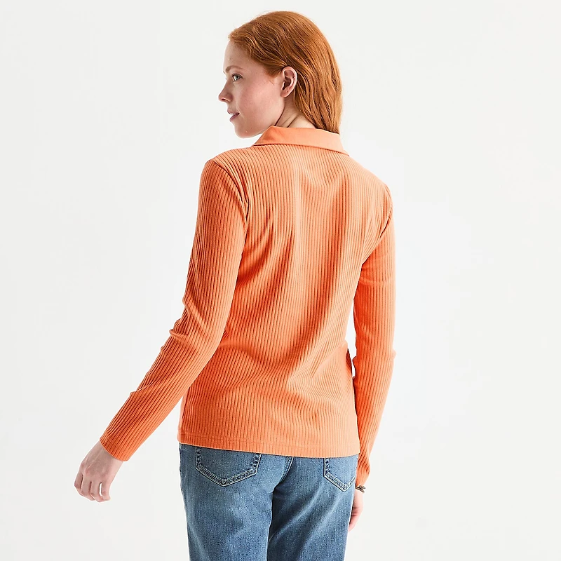 St. John's Bay Womens Long Sleeve Polo Shirt