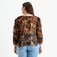 a.n.a Ruffle Womens Plus V Neck Long Sleeve Blouse