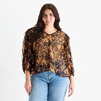 a.n.a Ruffle Womens Plus V Neck Long Sleeve Blouse