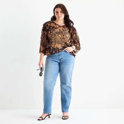 a.n.a Ruffle Womens Plus V Neck Long Sleeve Blouse