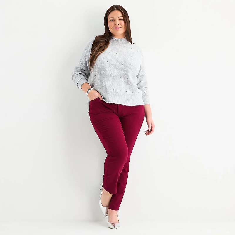 Liz Claiborne Plus Womens Crew Neck Long Sleeve Pullover Sweater