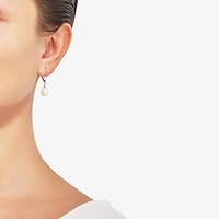 Womens Diamond Accent Natural White Cultured Freshwater Pearl 10K Gold Drop Earrings