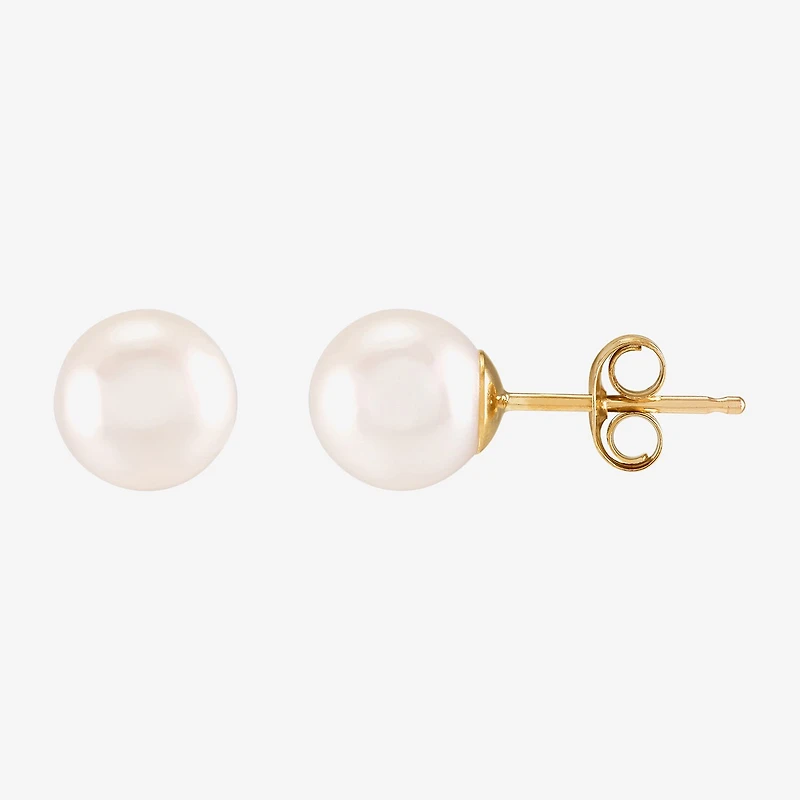 White Cultured Freshwater Pearl 10K Gold 6mm Ball Stud Earrings