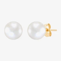 White Cultured Freshwater Pearl 14K Gold 6.5mm Ball Stud Earrings
