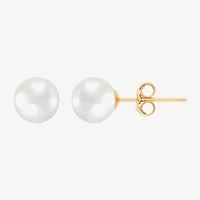 White Cultured Freshwater Pearl 14K Gold 6.5mm Ball Stud Earrings