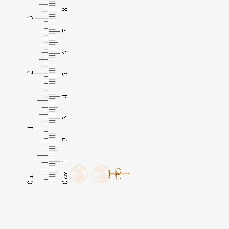 White Cultured Freshwater Pearl 14K Gold 8mm Ball Stud Earrings