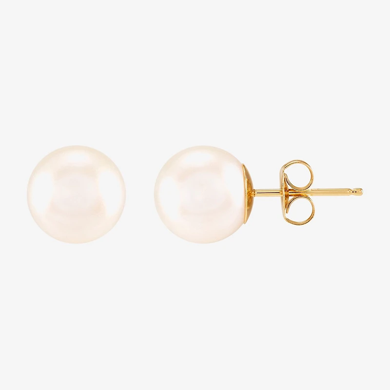 White Cultured Freshwater Pearl 14K Gold 8mm Ball Stud Earrings