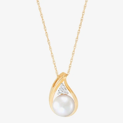 Womens White Cultured Freshwater Pearl 10K Gold 18 Inch Pendant Necklace