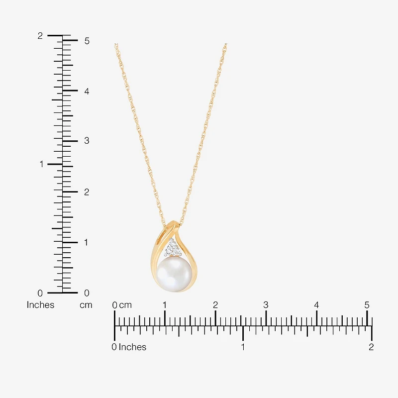 Womens White Cultured Freshwater Pearl 10K Gold 18 Inch Pendant Necklace