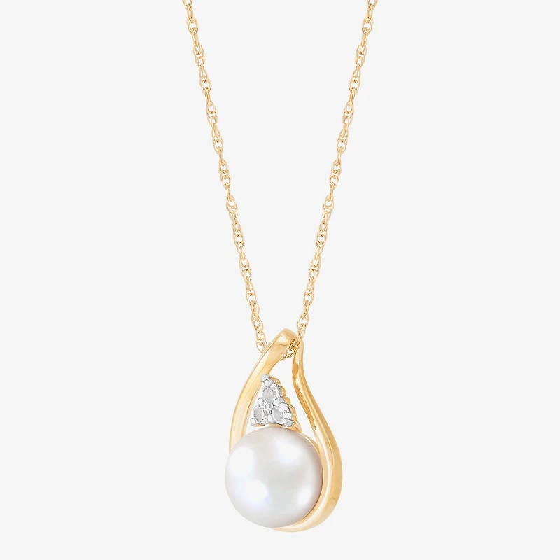 Womens White Cultured Freshwater Pearl 10K Gold 18 Inch Pendant Necklace
