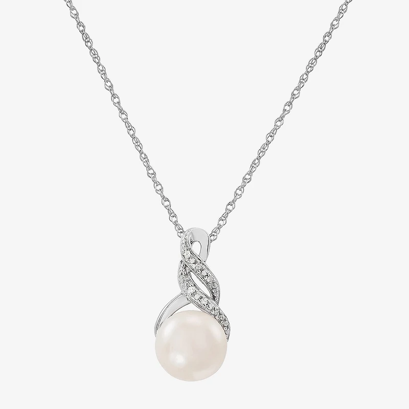 Womens Diamond Accent White Cultured Freshwater Pearl Pendant Necklace Set