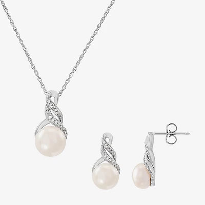 Womens Diamond Accent White Cultured Freshwater Pearl Pendant Necklace Set
