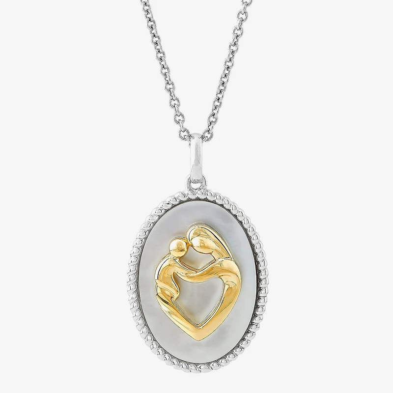 Womens White Mother Of Pearl 10K Gold Over Silver Oval 18 Inch Pendant Necklace