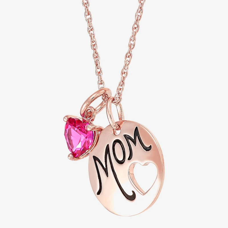 Womens Lab Created Red Ruby 14K Rose Gold Over Silver 18 Inch Pendant Necklace