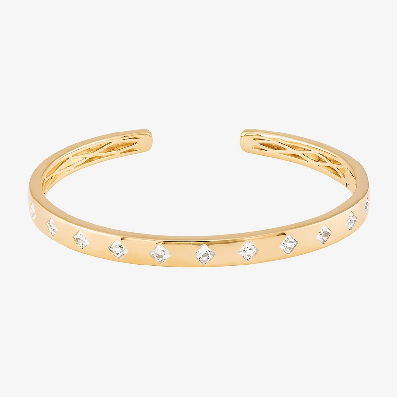 Womens White Sapphire 14K Gold Over Silver Cuff Bracelet