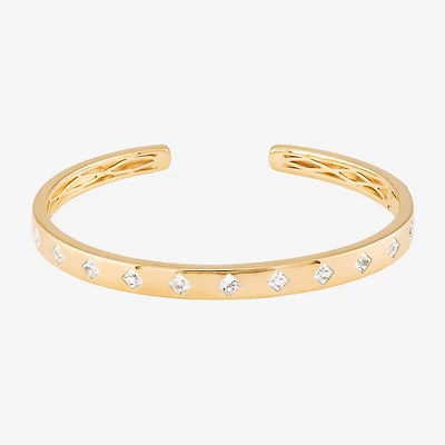Womens White Sapphire 14K Gold Over Silver Cuff Bracelet