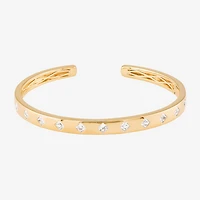 Womens White Sapphire 14K Gold Over Silver Cuff Bracelet