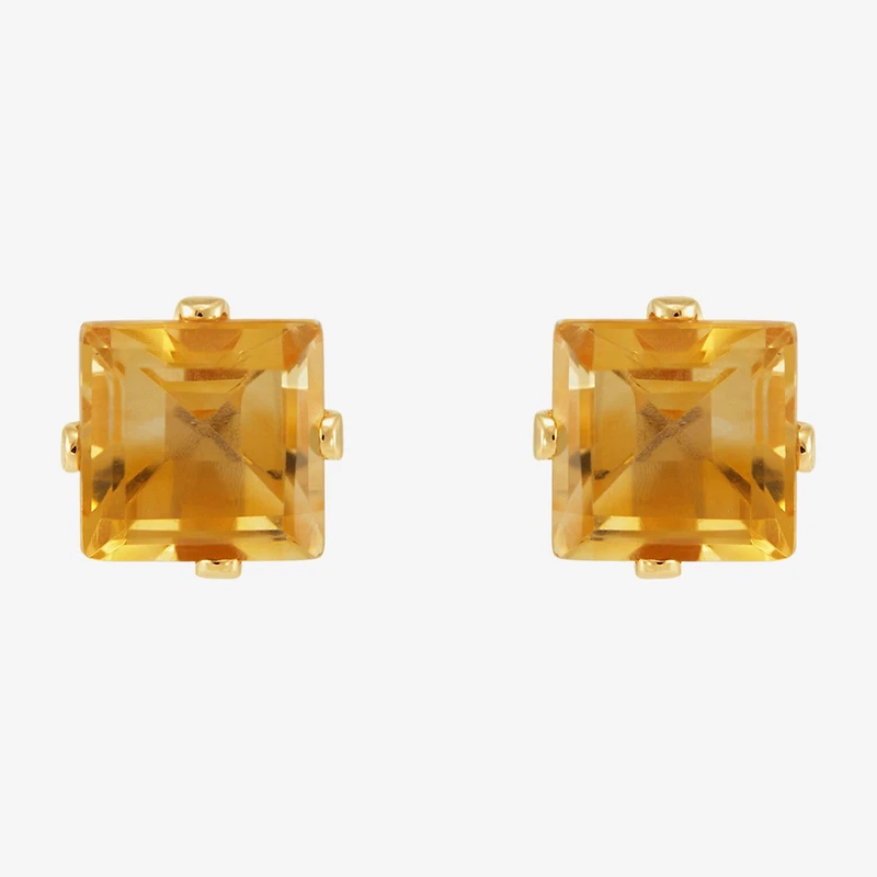 Genuine Orange Citrine 14K Gold 5mm Square Stud Earrings
