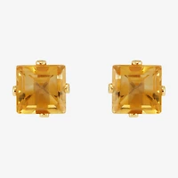 Genuine Orange Citrine 14K Gold 5mm Square Stud Earrings