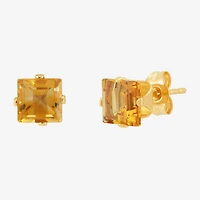 Genuine Orange Citrine 14K Gold 5mm Square Stud Earrings