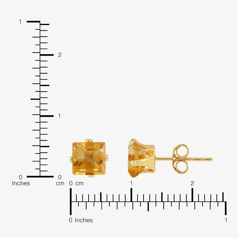 Genuine Orange Citrine 14K Gold 5mm Square Stud Earrings