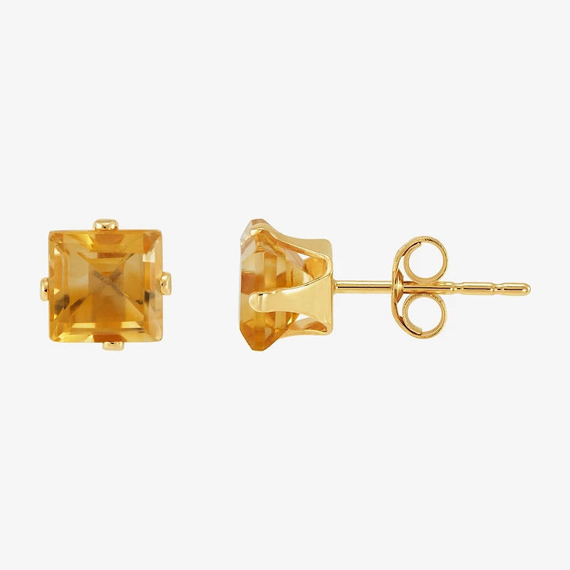 Genuine Orange Citrine 14K Gold 5mm Square Stud Earrings