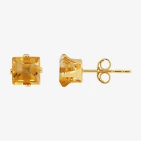 Genuine Orange Citrine 14K Gold 5mm Square Stud Earrings