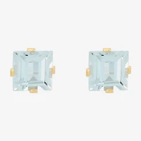 Genuine Blue Aquamarine 14K Gold 5mm Square Stud Earrings