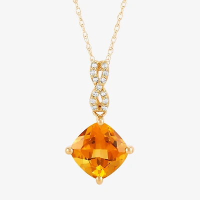 Womens Diamond Accent Genuine Orange Citrine 10K Gold 18 Inch Pendant Necklace