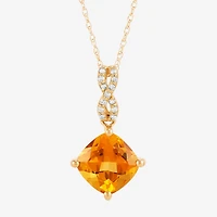 Womens Diamond Accent Genuine Orange Citrine 10K Gold 18 Inch Pendant Necklace