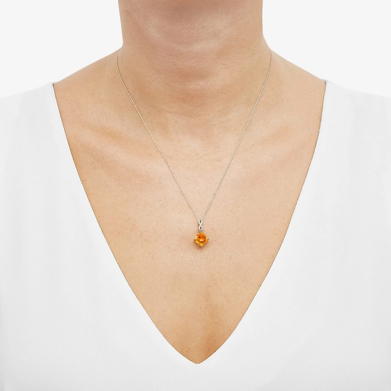 Womens Diamond Accent Genuine Orange Citrine 10K Gold 18 Inch Pendant Necklace
