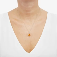 Womens Diamond Accent Genuine Orange Citrine 10K Gold 18 Inch Pendant Necklace