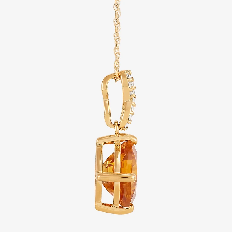 Womens Diamond Accent Genuine Orange Citrine 10K Gold 18 Inch Pendant Necklace