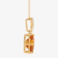 Womens Diamond Accent Genuine Orange Citrine 10K Gold 18 Inch Pendant Necklace