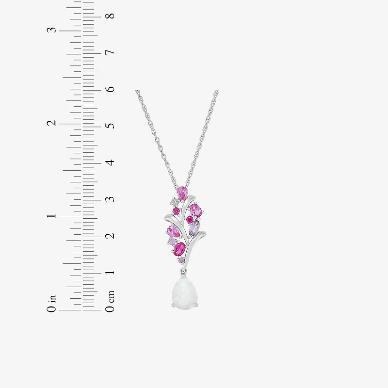 Womens Lab Created White Opal Sterling Silver Flower 18 Inch Pendant Necklace