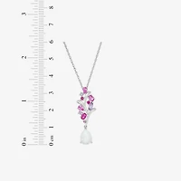 Womens Lab Created White Opal Sterling Silver Flower 18 Inch Pendant Necklace